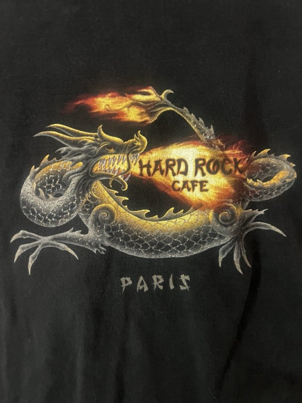 Used HARD ROCK CAFE Dragon Pattern Advertising T-Shirt Men's Size Large Paris. T